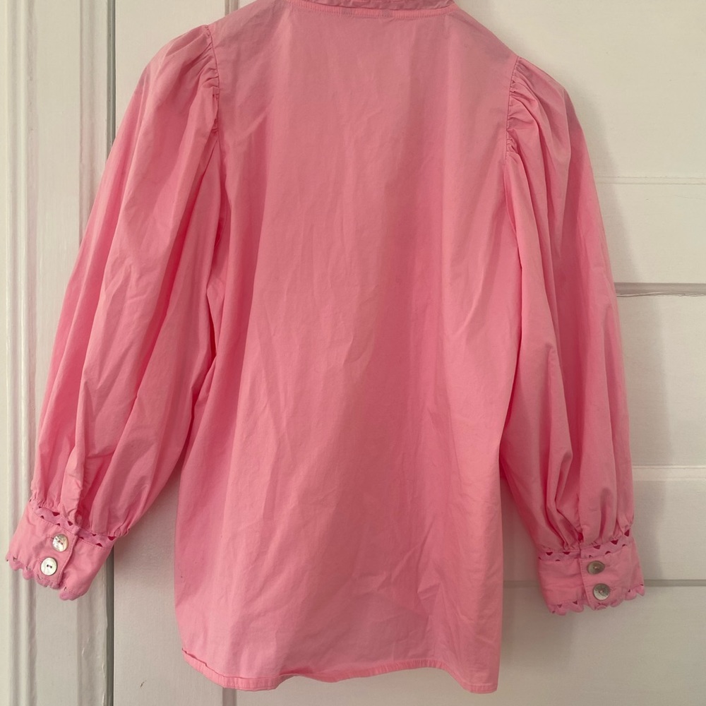 Esqualo puffed sleeve pink cotton poplin blouse - Picture 9 of 11
